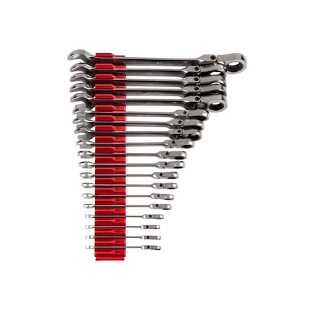 Tekton Flex Head 12-Point Ratcheting Combination Wrench Set w/ Modular Wrench Organizer, 19-Piece (6-24 mm) WRC95303